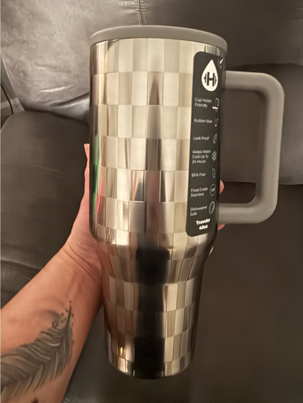 HydroJug Metallic Checkered Travel Mug with Gray Handle